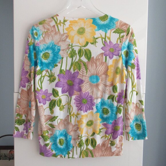Talbots Sweater Cardigan Floral Sz. M Long Sleeve Button Front, Multicolor *Flaw - Picture 3 of 10